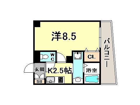 ライジングコート三宮マリーナシティ(1K/10階)の間取り写真