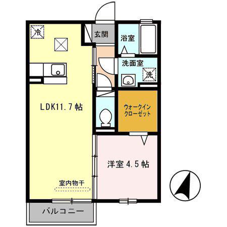 ウェルフェア魚崎(1LDK/1階)の間取り写真