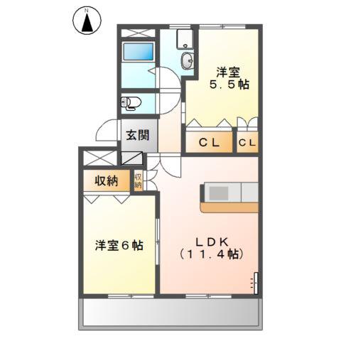 クレストール瑞雲郷(2LDK/2階)の間取り写真