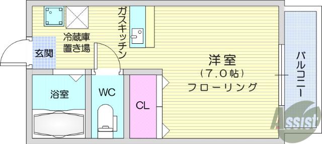 ホッデヌセ中山(1K/3階)の間取り写真
