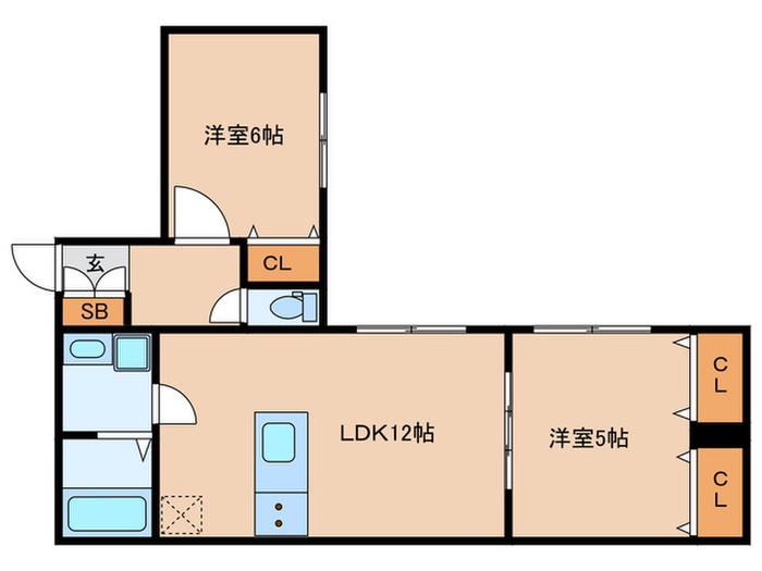THE UNDERZ SUITE RESIDENCE(2LDK/2階)の間取り写真