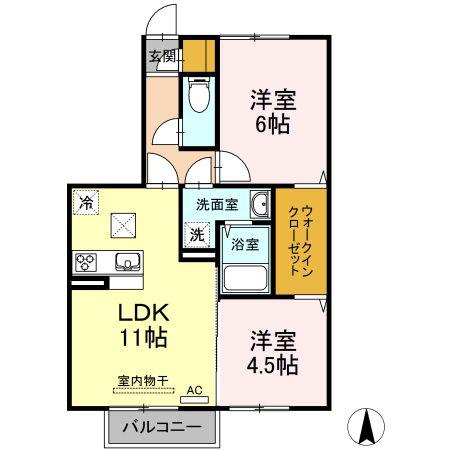 レスポワール B棟(2LDK/1階)の間取り写真