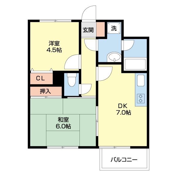 ライオンズマンション高田(2DK/9階)の間取り写真