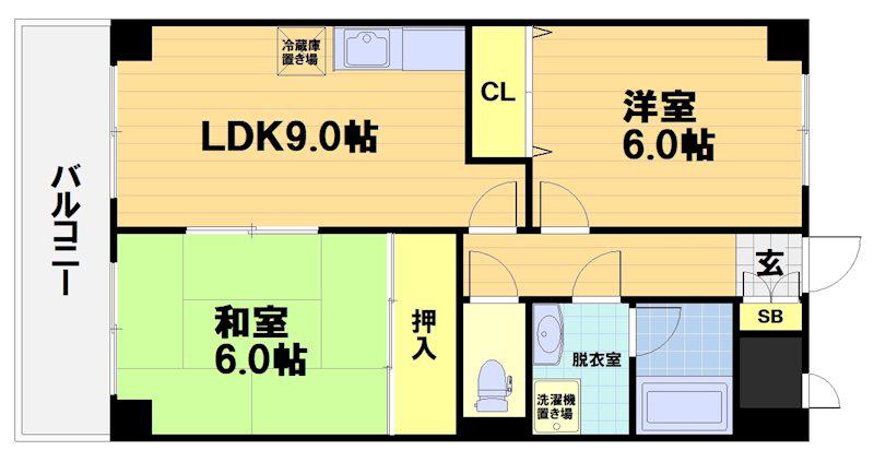 ダイアモンテ七条(2DK/2階)の間取り写真