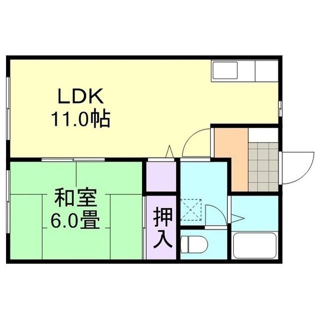 フレンドリー鶴新田B棟(1LDK/2階)の間取り写真