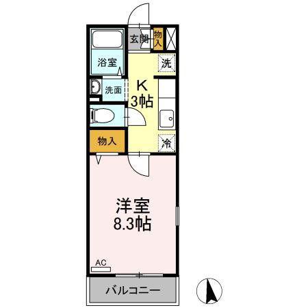 カーサ21(1K/3階)の間取り写真