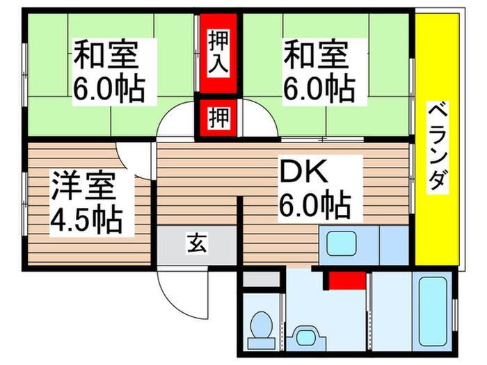 稲毛ハイツA棟(3DK/4階)の間取り写真