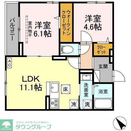D PAINA 鴨居II(2LDK/1階)の間取り写真