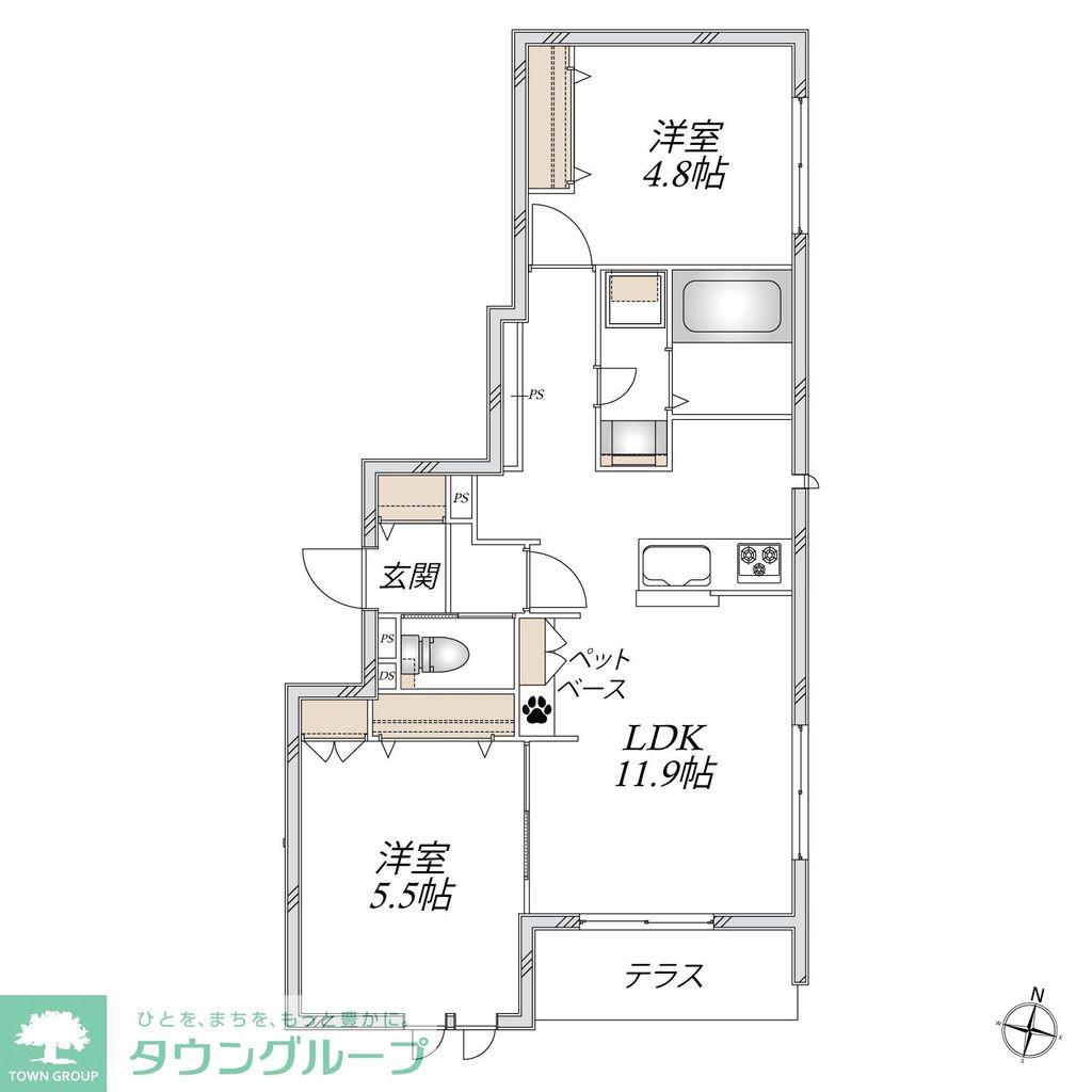 入谷西3丁目メゾン(2LDK/1階)の間取り写真