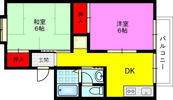 ドゥヴィネット(2DK/1階)の間取り写真
