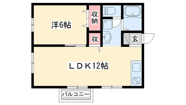 ドミール中津(1LDK/2階)の間取り写真