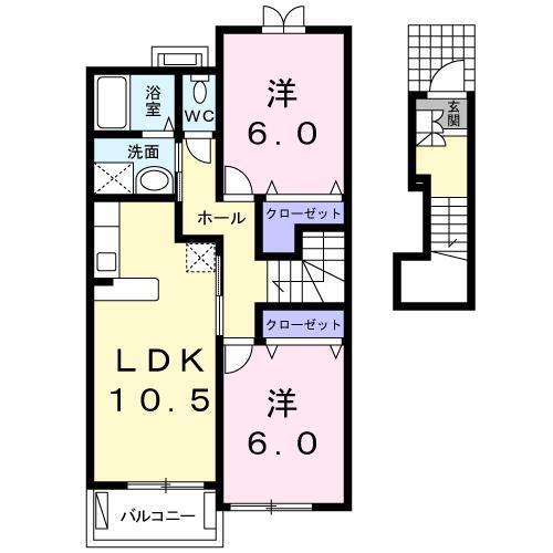 ラフィーネ壱番館(2LDK/2階)の間取り写真