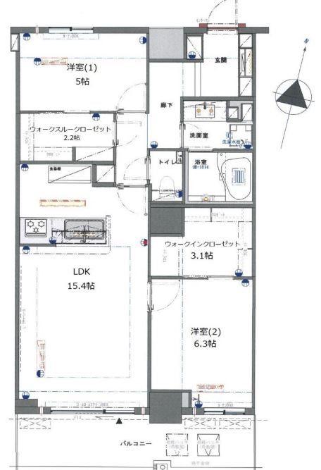 THE KOSUGI TOWER(2LDK/45階)の間取り写真
