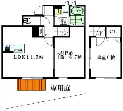 CALM HOME(1LDK/1階)の間取り写真