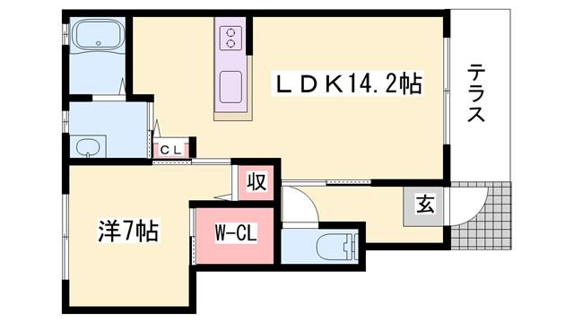 シャーメゾン今宿B棟(1LDK/1階)の間取り写真