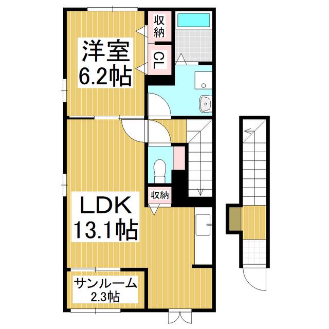 ヴィラ弁天北(1LDK/2階)の間取り写真