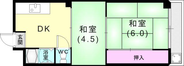 本町マンション(2DK/2階)の間取り写真
