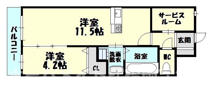 ロイズ空港東(1SLDK/4階)の間取り写真