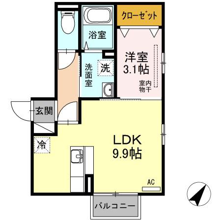 ラ・ランド上新栄(1LDK/2階)の間取り写真