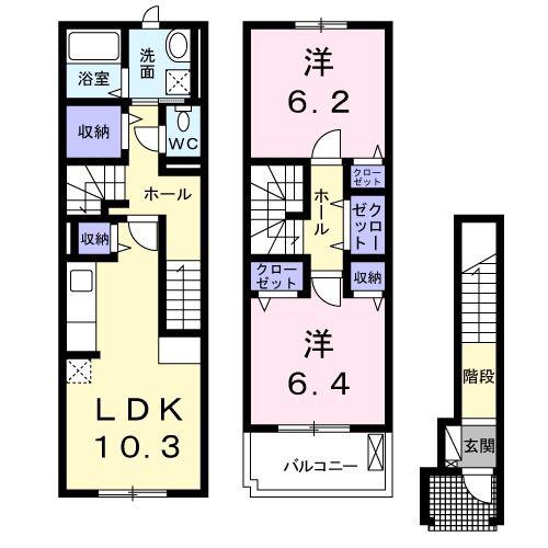 ヴェラルーナ長岡京(2LDK/2階)の間取り写真