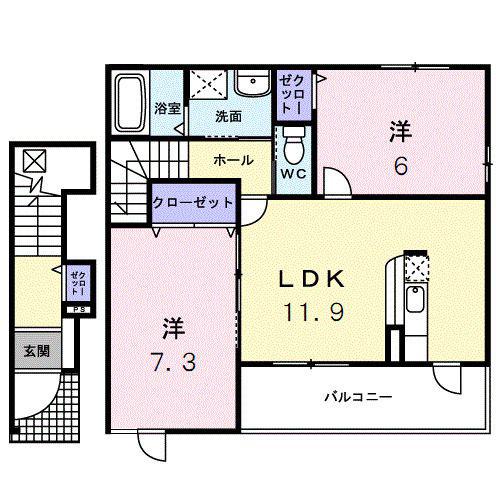 ジェルメA(2LDK/2階)の間取り写真