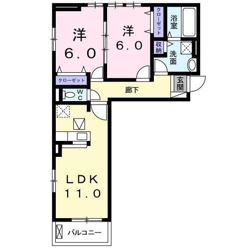 ポプルスY(2LDK/1階)の間取り写真
