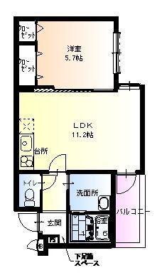 フジパレス相川(1LDK/3階)の間取り写真