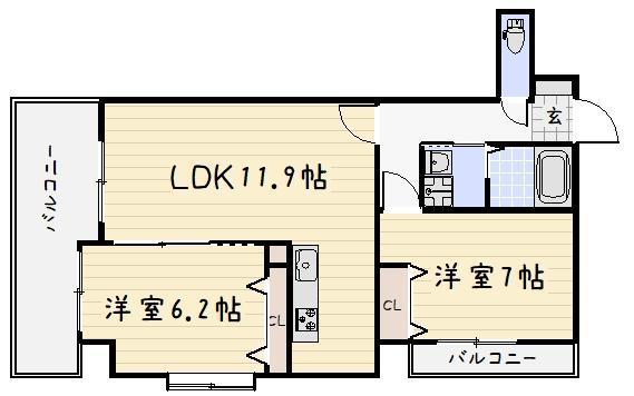 フェルト515(2LDK/7階)の間取り写真