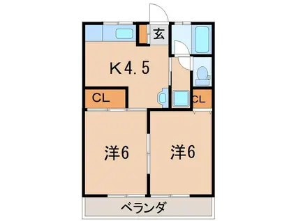 レジデンス塙(2K/2階)の間取り写真