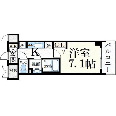プレサンス桜通ベルノ(1K/13階)の間取り写真