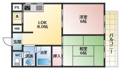 サンハイム天美(2LDK/3階)の間取り写真