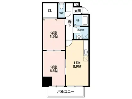 リベルテウイング(2LDK/2階)の間取り写真