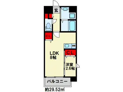 US RESIDENCE 門司港オーシャンテラス(1LDK/8階)の間取り写真
