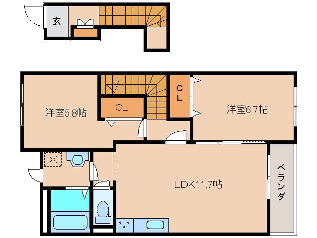 パークサイド学園前(2LDK/2階)の間取り写真