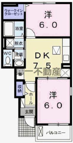 カルム川面(2DK/1階)の間取り写真