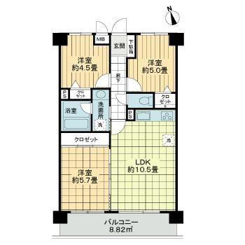 ライオンズガーデン浦和西(3LDK/5階)の間取り写真