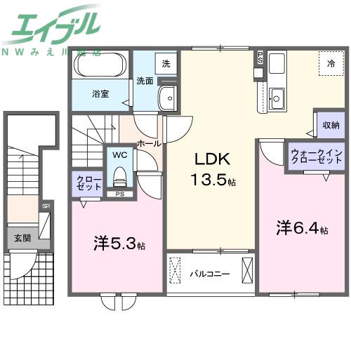 ルチェンテーF II(2LDK/2階)の間取り写真