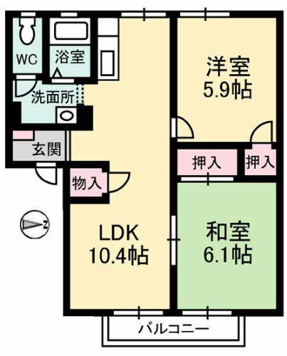 フレグランス飯山 C棟(2LDK/1階)の間取り写真