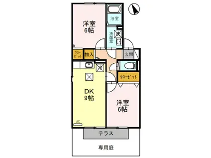 クラージュB棟(2DK/1階)の間取り写真