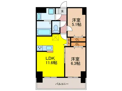 ルーカス長崎諫早I(2LDK/6階)の間取り写真