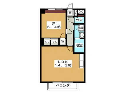 ハイツ功城(1LDK/2階)の間取り写真