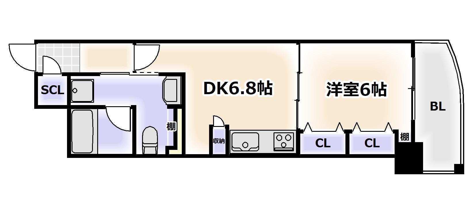 ノステルコート夕陽丘(1DK/9階)の間取り写真