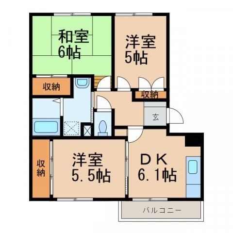 JR阪和線 紀伊駅 徒歩8分 3階建 築32年(3DK/3階)の間取り写真
