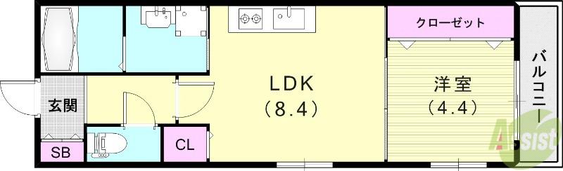 LA VIE BELLE 宝山町(1LDK/3階)の間取り写真