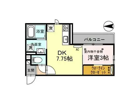 メルヴェイユ彦三 103(1DK/1階)の間取り写真