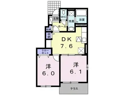 ヴェルドミール・ブリッサ(2DK/1階)の間取り写真