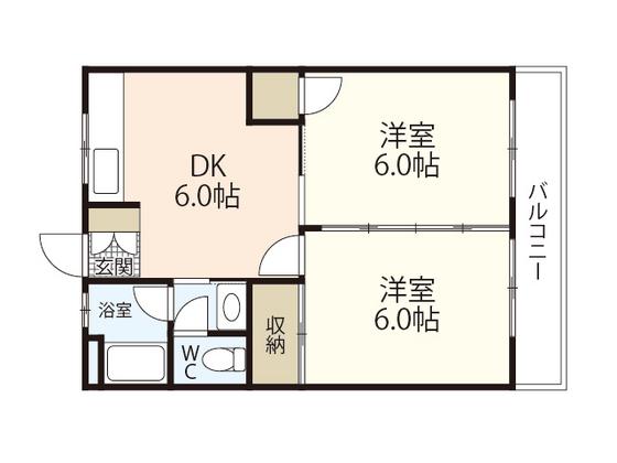 第5上安ビル(2DK/2階)の間取り写真
