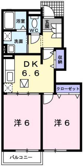 ソレイユ1番館(2DK/1階)の間取り写真