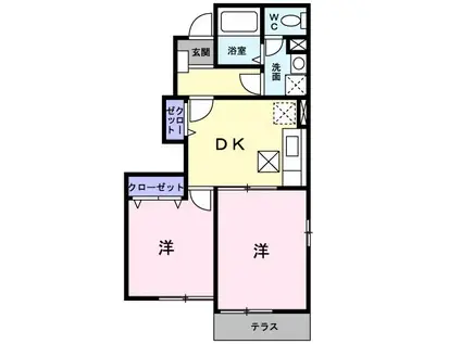 ソレアードガーデンC(2DK/1階)の間取り写真
