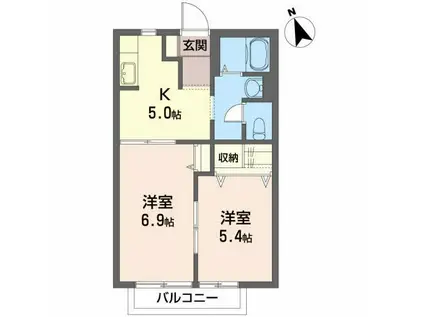 プレッセ山根C(2K/2階)の間取り写真